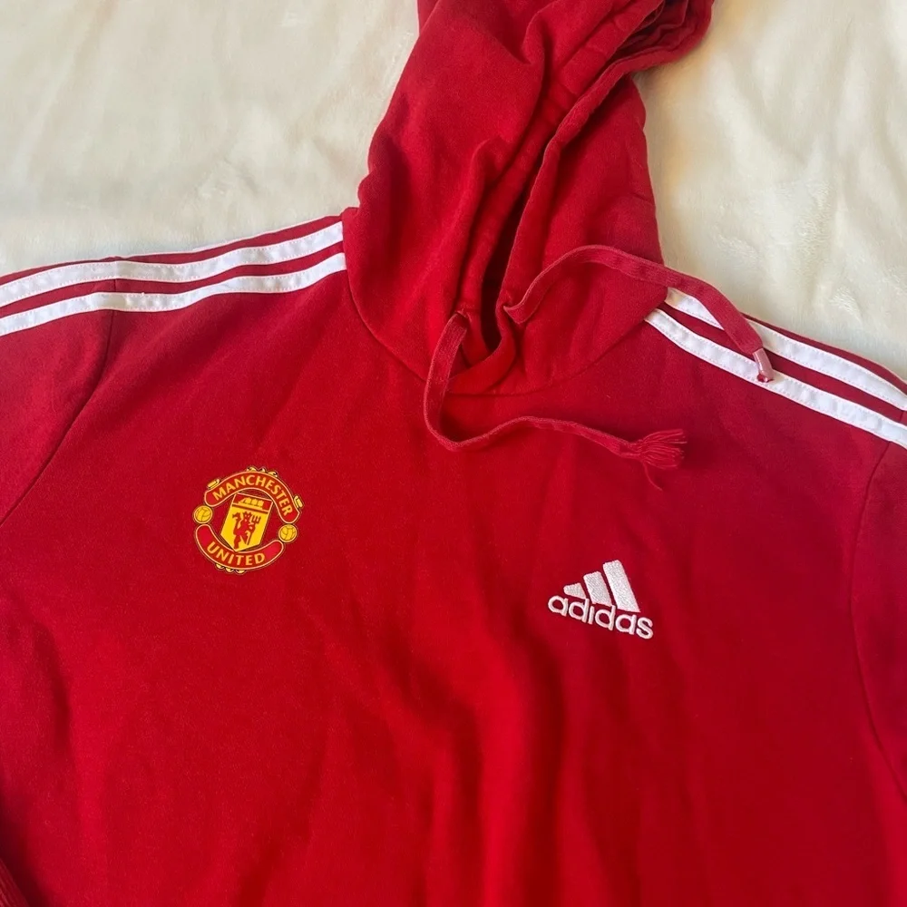 Adidas Red Hoodie with Manchester United Emblem